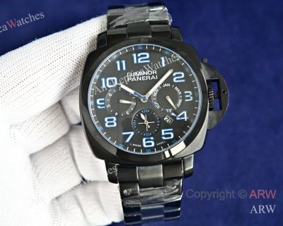 High Quality Replica PANERAI Luminor Black Steel Strap Different Colors Face Dial Black Stainless Steel Case Watch 44×12mm